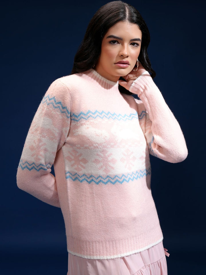 Tokyo Talkies Women Geometric Self Design Pullover