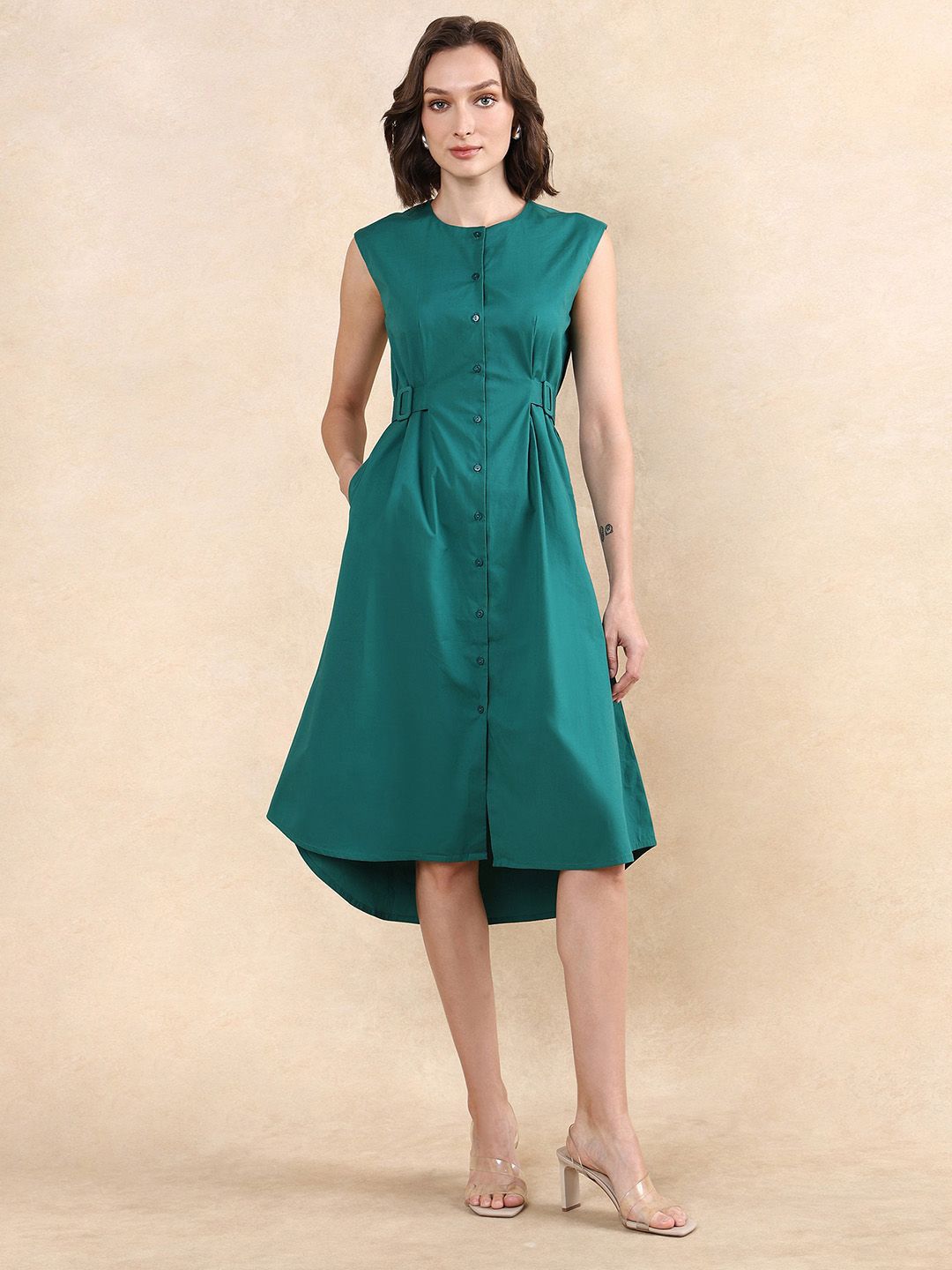 RAREISM Women Round Neck Cotton A-Line Dress