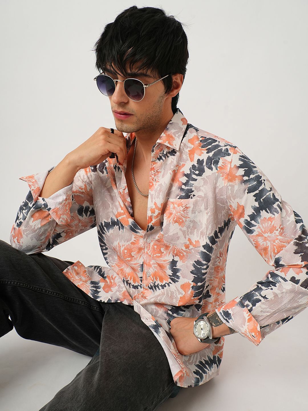 VASTRADO Men Classic Spread Collar Abstract Printed Slim Fit Casual Shirt
