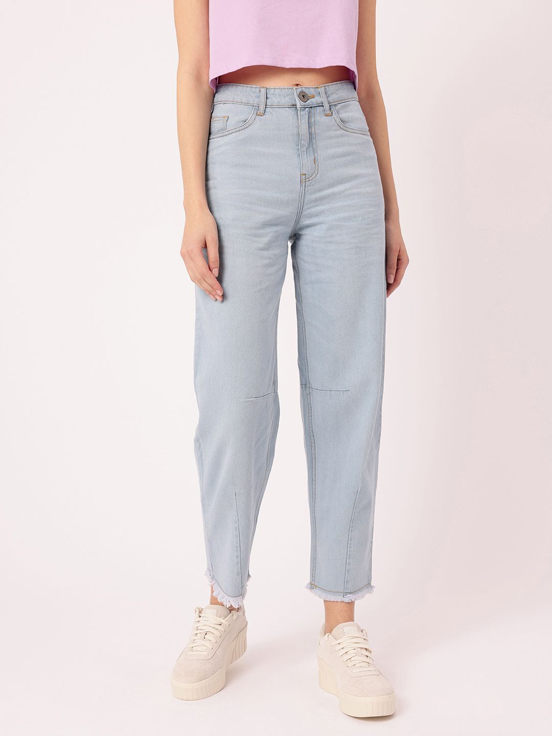 DressBerry Women Soft Vibe Slouchy Fit Light Fade Frayed Jeans