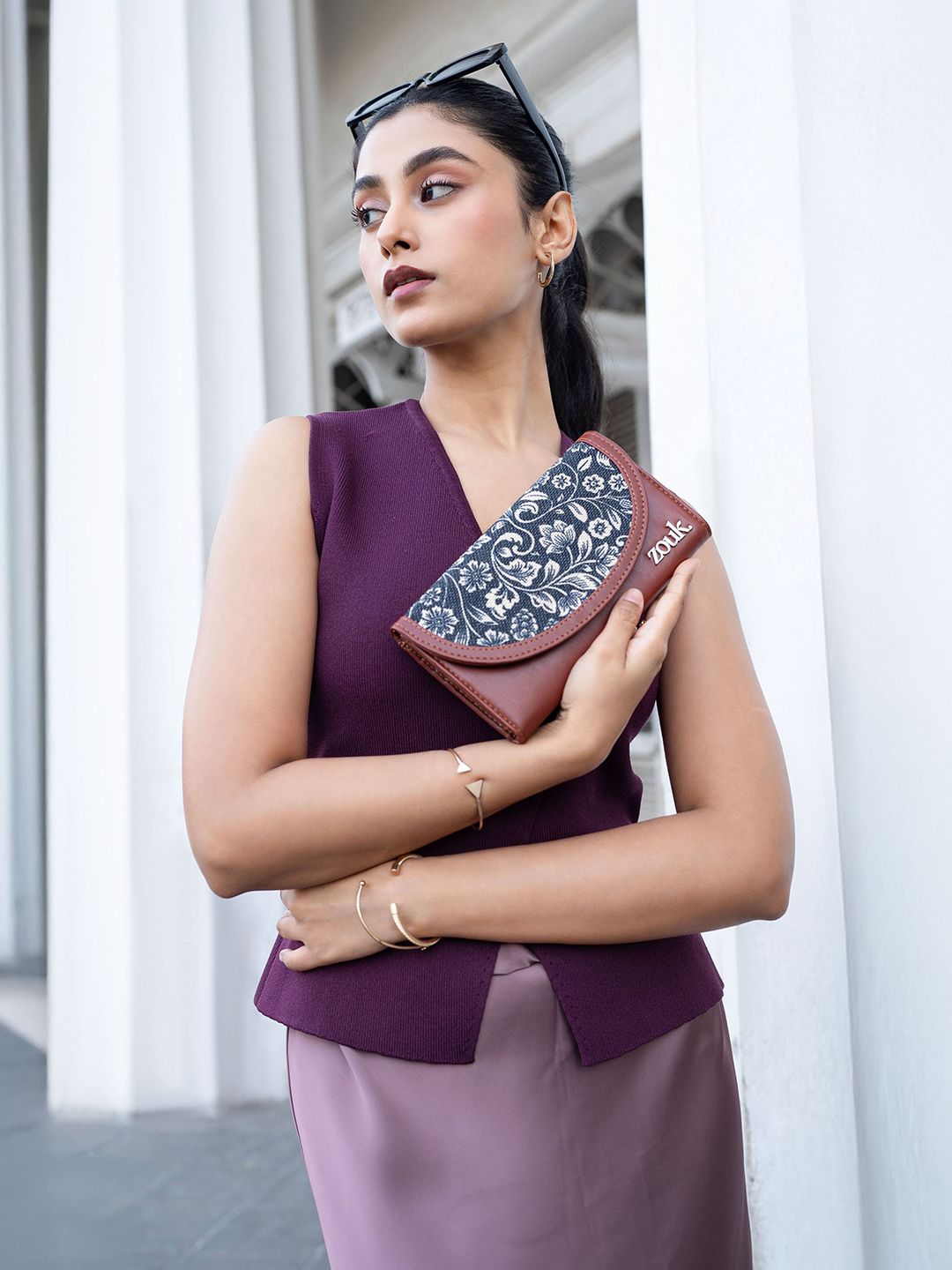 ZOUK Women Ethnic Motifs Printed Leather Card Holder FloMotif Kyra Flap Wallet