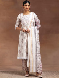 Libas Floral Printed Pleated Pure Cotton Kurta with Trousers & Dupatta
