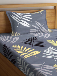 Myntra Elegant Homes Grey Floral 300 TC Single Bedsheet with 1 Pillow Covers