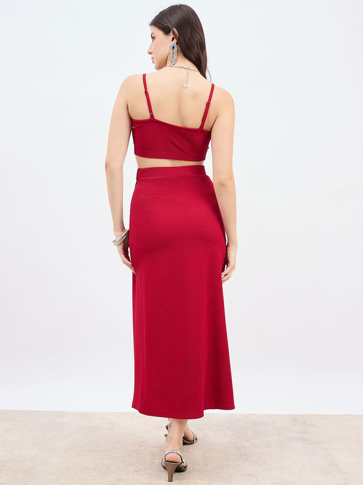 Berrylush Shoulder Straps Top With High Waist Split Thigh Skirt