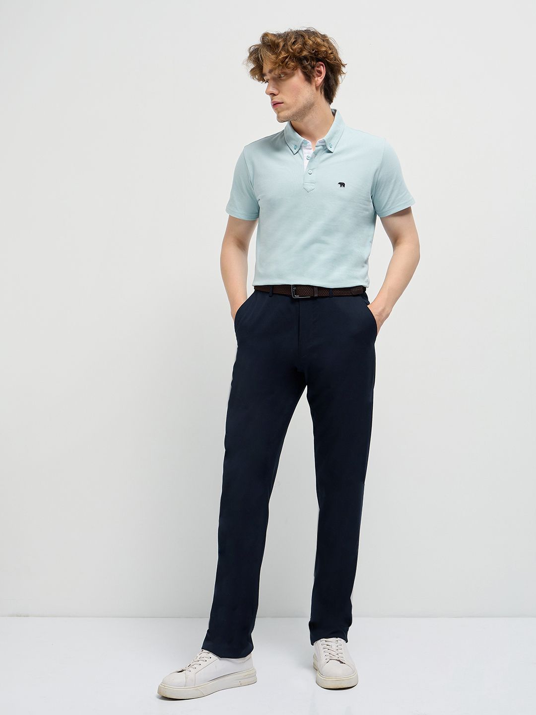 THE BEAR HOUSE Men Solid Polo Collar Pure Cotton T-shirt