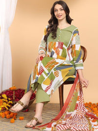 Mamicha Women Printed Pure Cotton Kurta with Trousers & With Dupatta