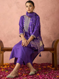 KALINI Ethnic Motifs Embroidered Straight Kurta With Trousers & Dupatta