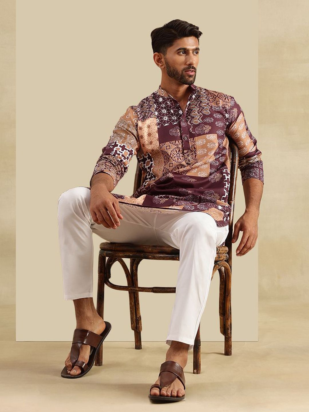 Anouk Men Ethnic Motifs Printed Mandarin Collar Straight Kurta