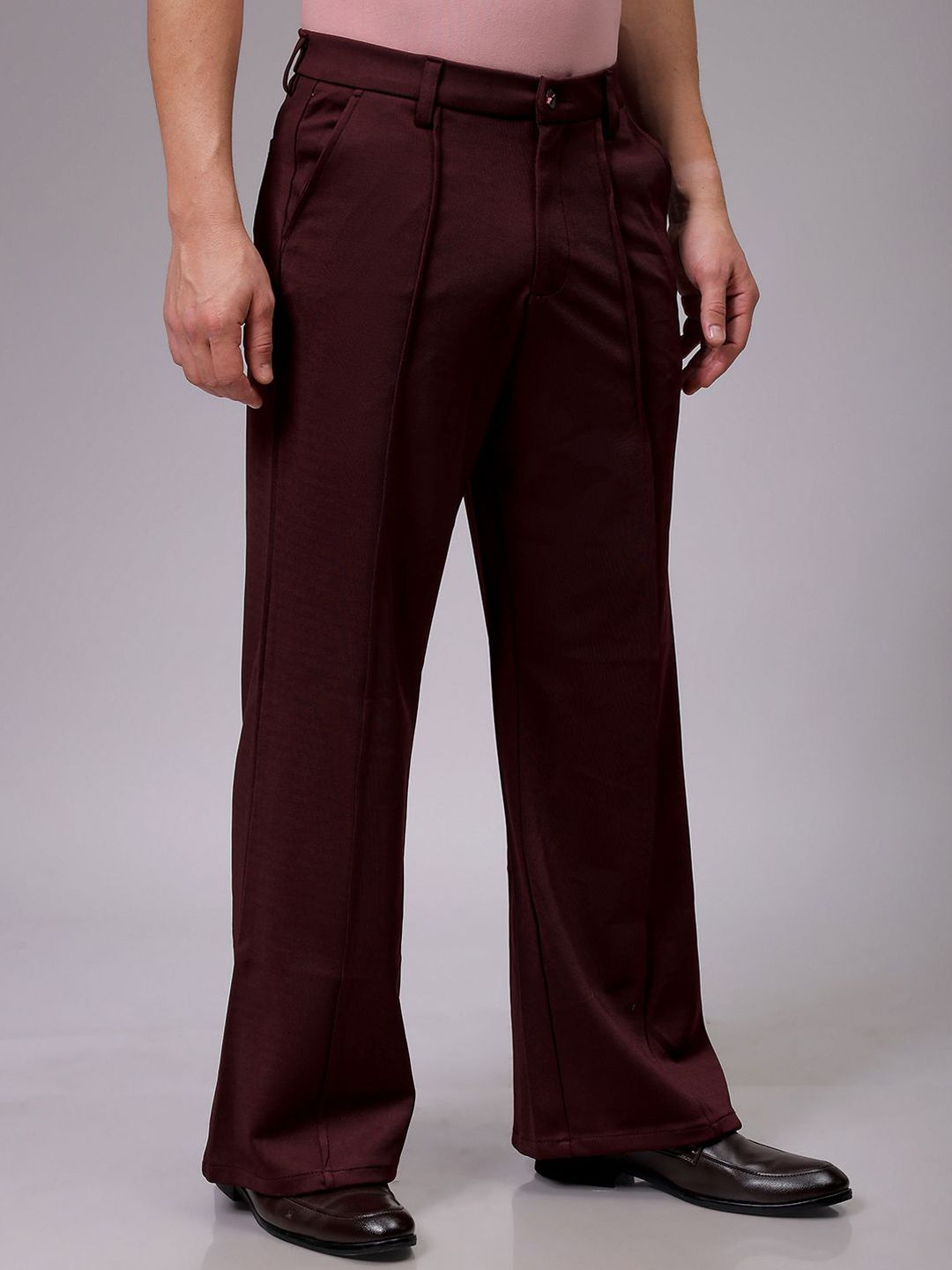 The Indian Garage Co Men Flared Mid-Rise Pleated Wide Leg Trousers