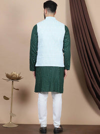 Anouk Green Floral Embroidered Straight Sequinned Pure Cotton Kurta with Churidar