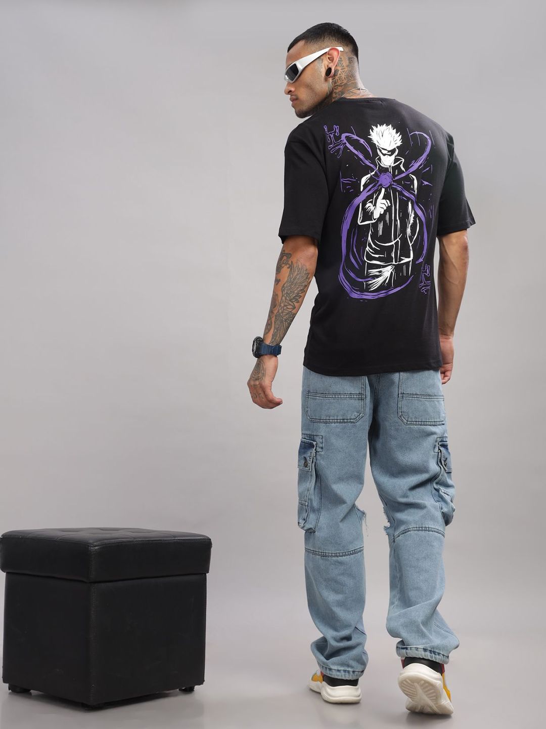 ADRO Lelaki Grafik Anime Bercetak T-Shirt Bersaiz Besar Kapas Leher Bulat