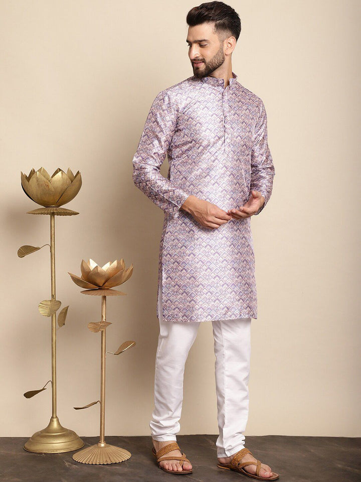 Anouk Ethnic Motifs Printed Band Collar Thread Work Detail Straight Kurta with Churidar