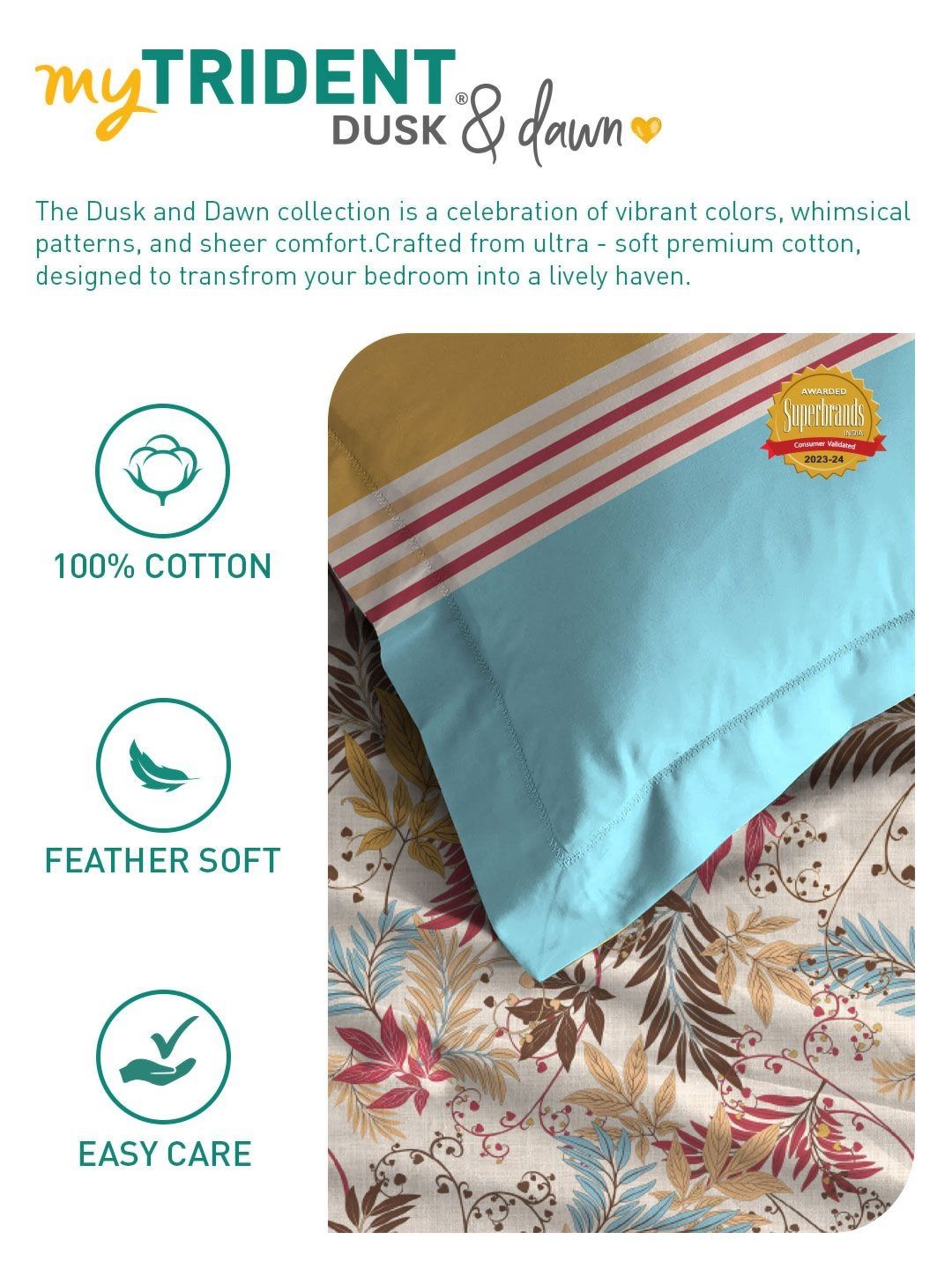 MYTRIDENT Firefly Red Dusk & Dawn Flat 144TC Queen Cotton Bedsheet Set