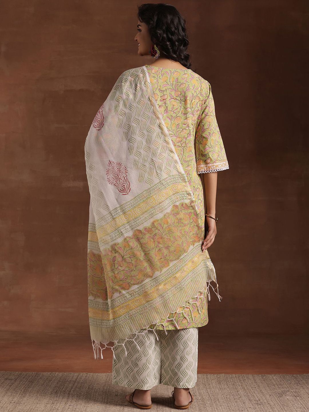 Libas Floral Printed Pure Cotton Straight Kurta with Palazzo & Dupatta