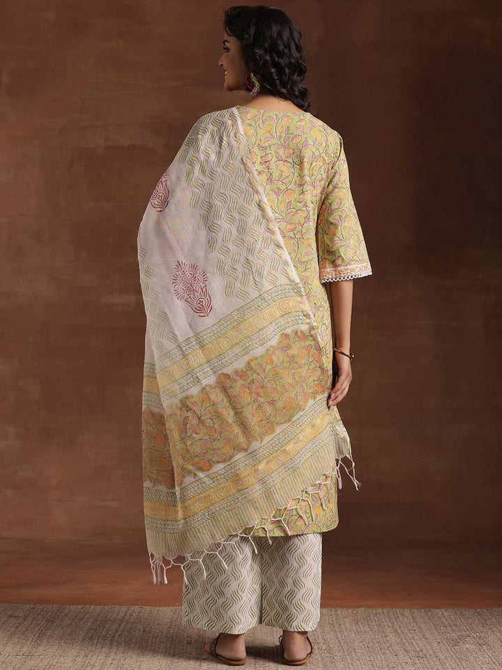 Libas Floral Printed Pure Cotton Straight Kurta with Palazzo & Dupatta