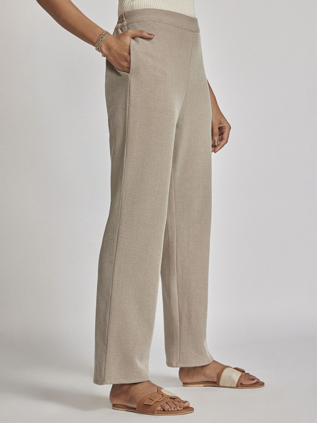 The Label Life Women Textured Straight Fit Trousers