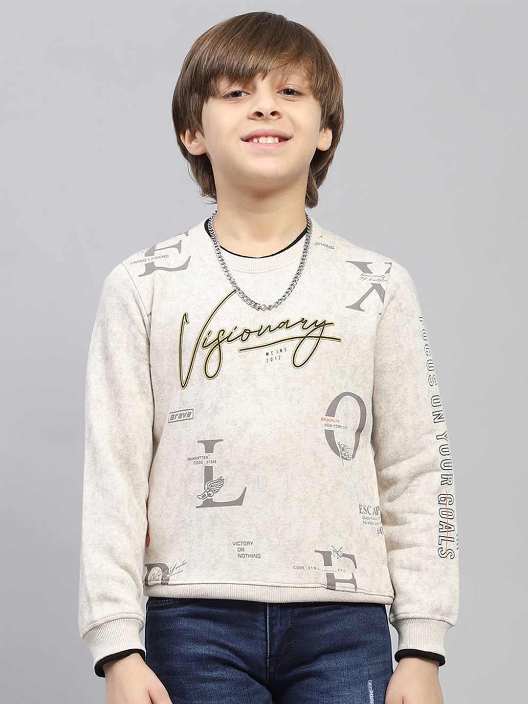 Monte Carlo Boys Round Neck Typography Printed Sweatshirt