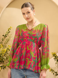 Antheaa Women Printed Puff Sleeves Empire Top
