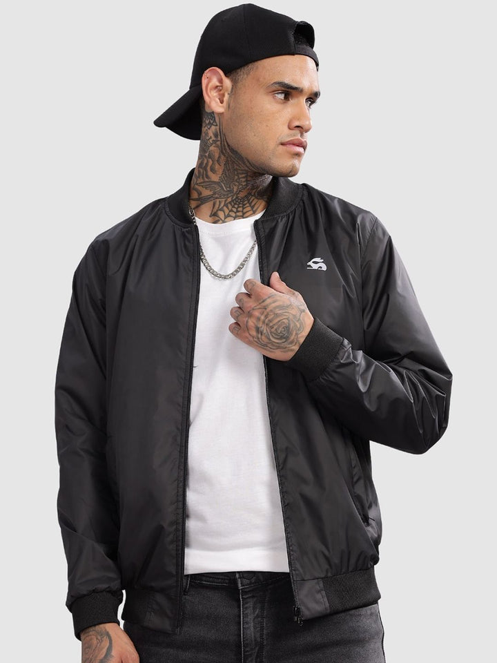 ADRO Men Stand Collar Solid Casual Bomber Jacket