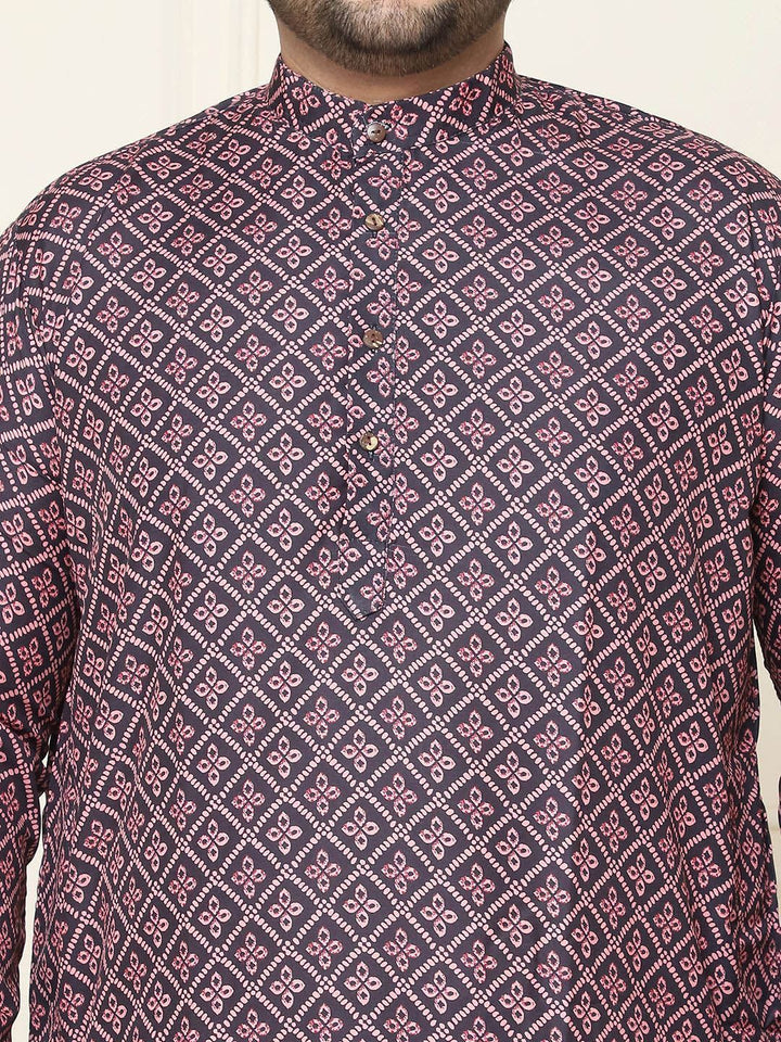 SOJANYA PLUS Ethnic Motifs Band Collar Straight Kurta With Pajamas