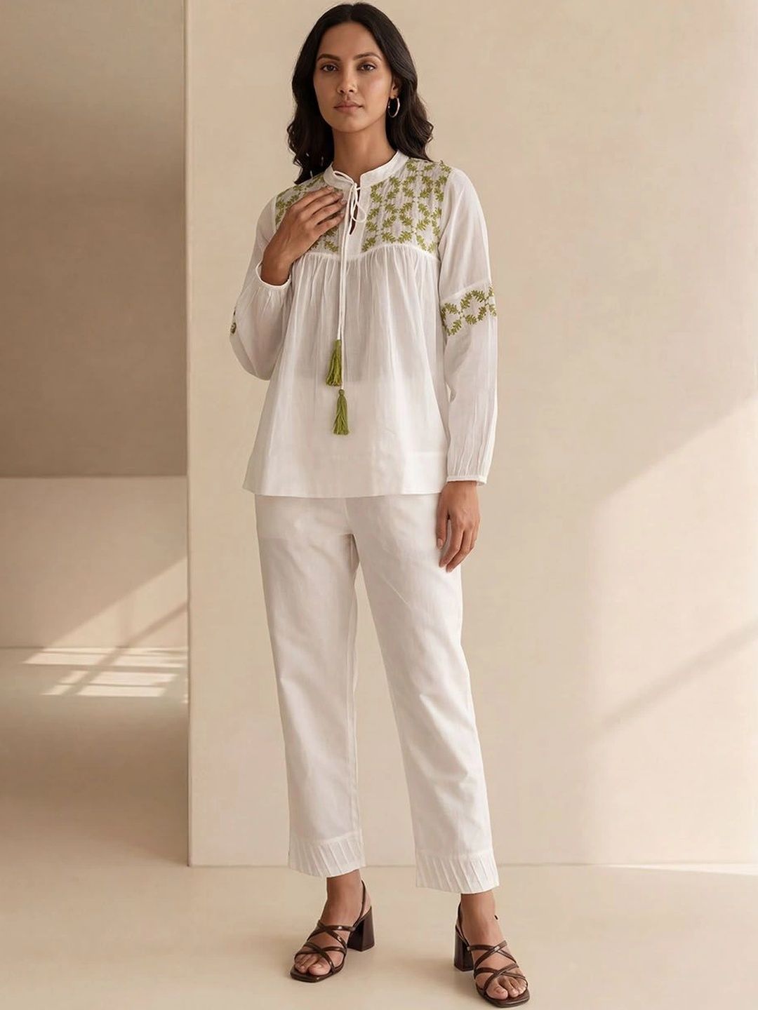 House of Chikankari Floral Bordir Ethnic Cotton Top