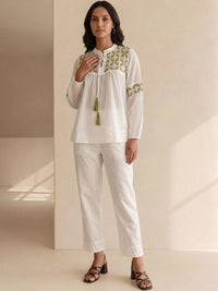 House of Chikankari Floral Bordir Ethnic Cotton Top