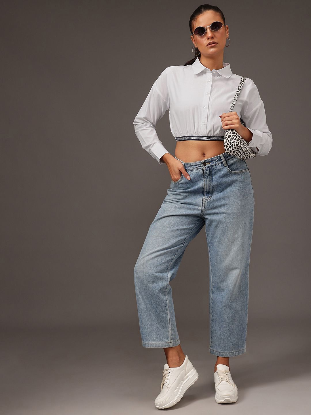 STREET 9 Women Edgy Spread Collar Solid Cotton Casual Shirt