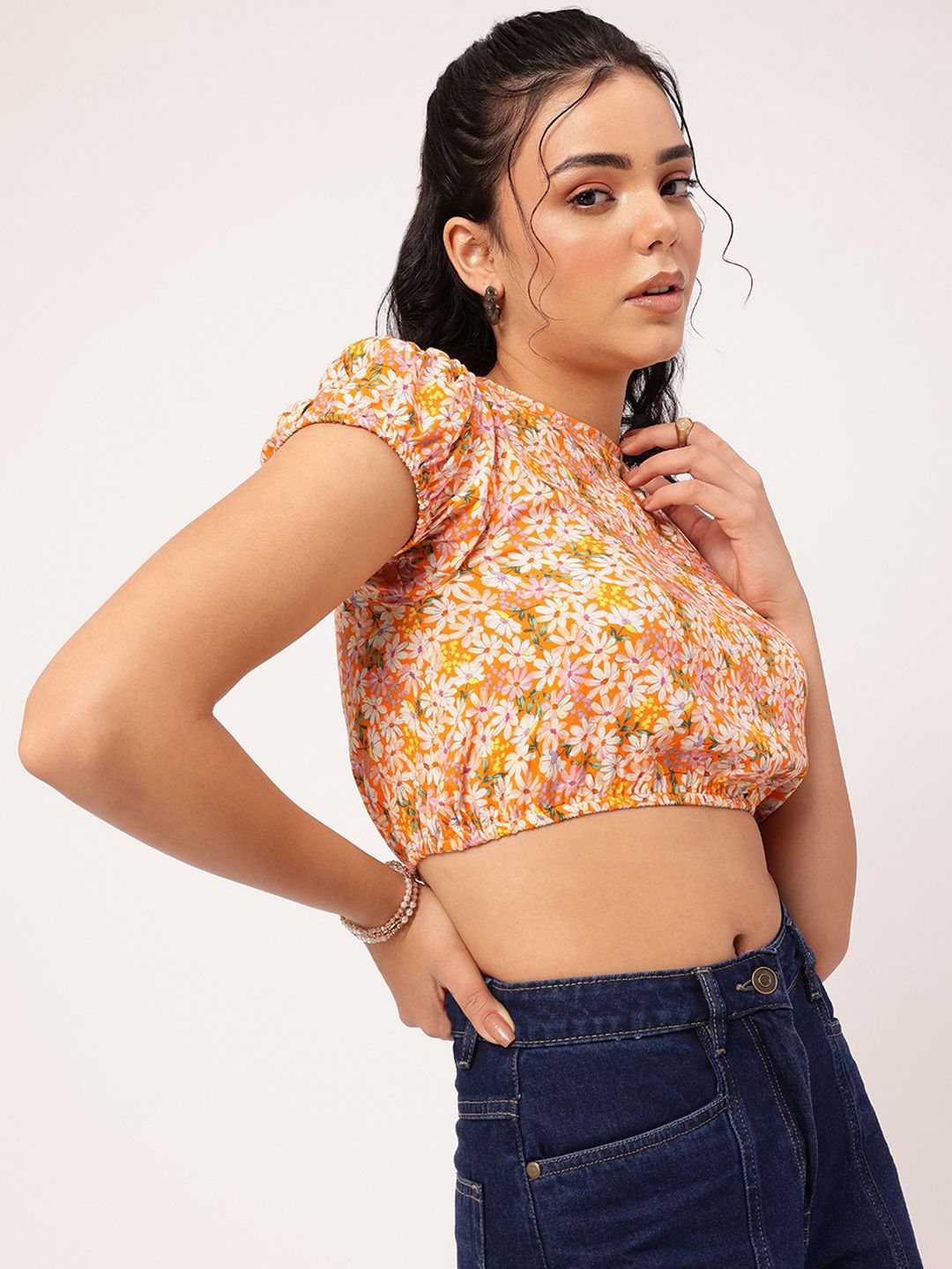 DressBerry Floral Printed Blouson Crop Top