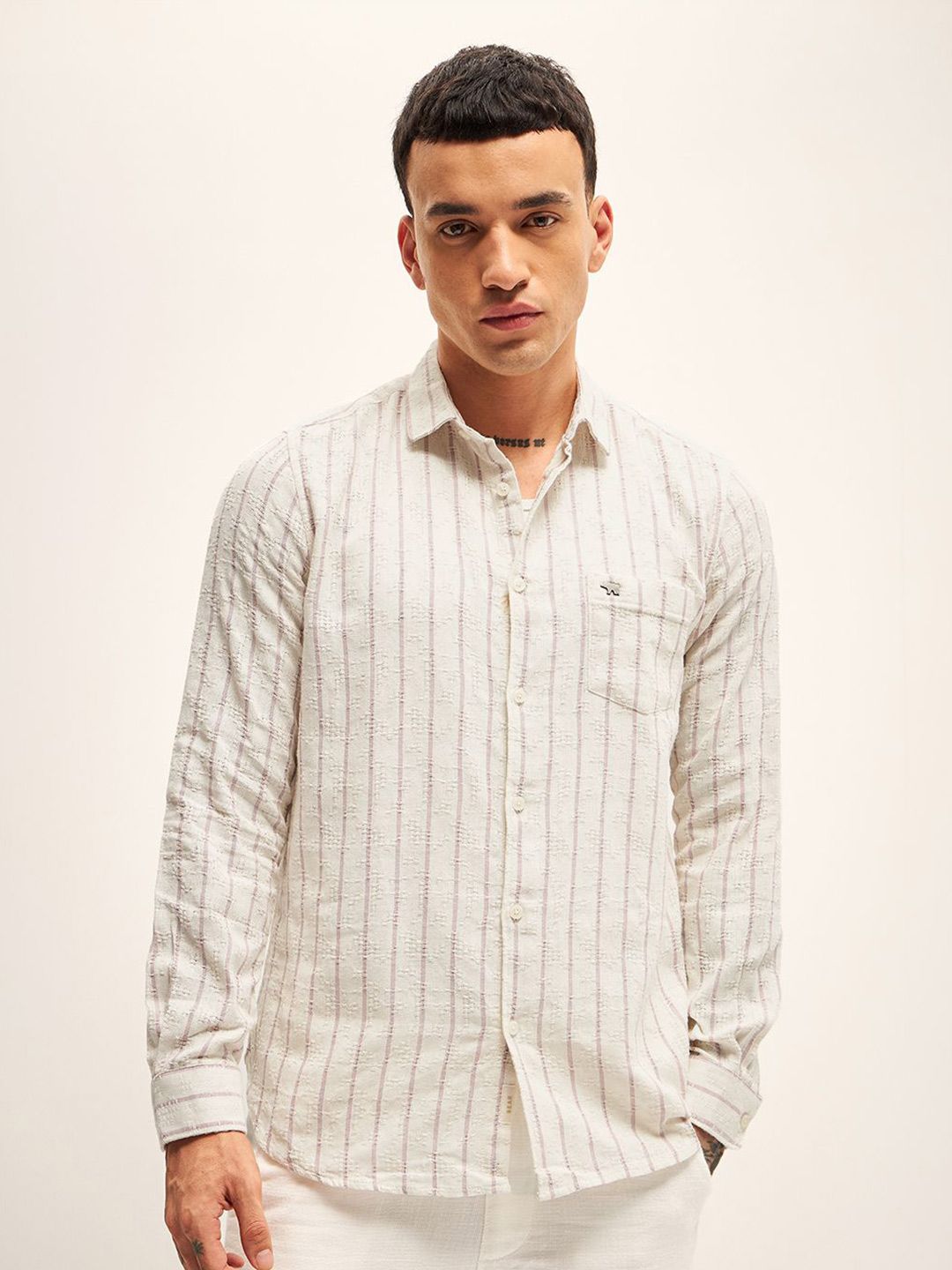 THE BEAR HOUSE Slim Fit Striped Casual Shirt