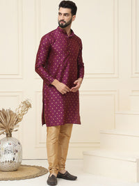 SOJANYA Kurta Kolar Mandarin Rekaan Tenun Geometrik Dengan jaket Churidar & Nehru