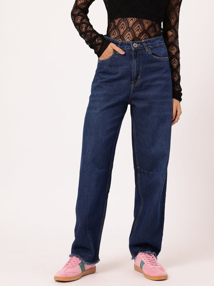 DressBerry Women Raw Hem Relaxed Jeans