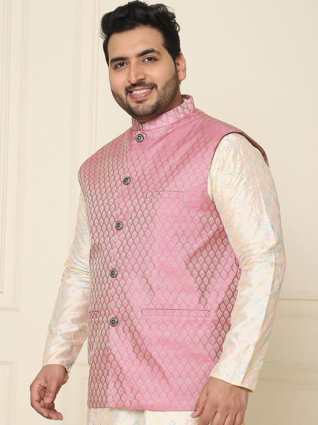 SOJANYA PLUS Men Plus Size Embroidered Mandarin Collar Nehru Jacket