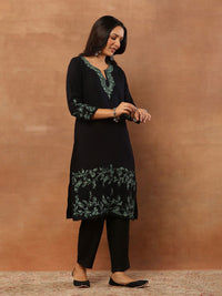 House of Chikankari Women Black Woolen Aari Sulam Kurta