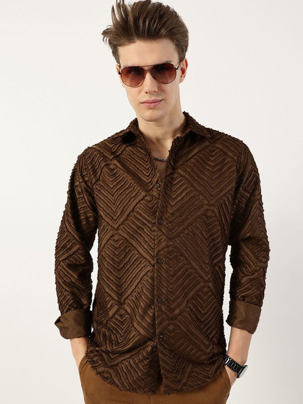 Thomas Scott Men Premium Spread Collar Textured Solid Slim Fit Casual Shirt