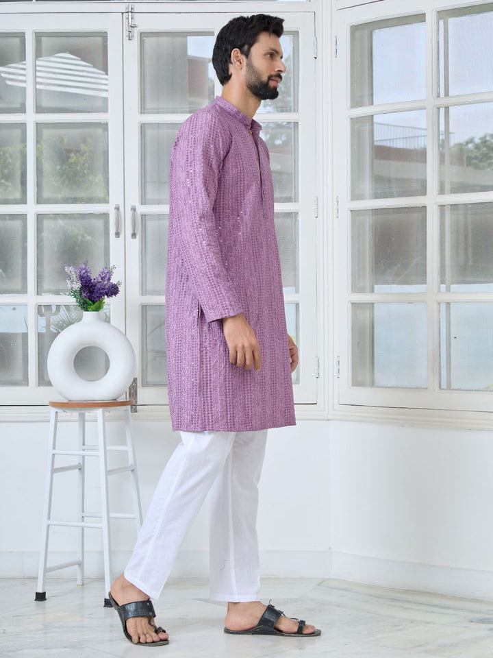See Designs Floral Embroidered Mandarin Collar Thread Work Straight Kurta