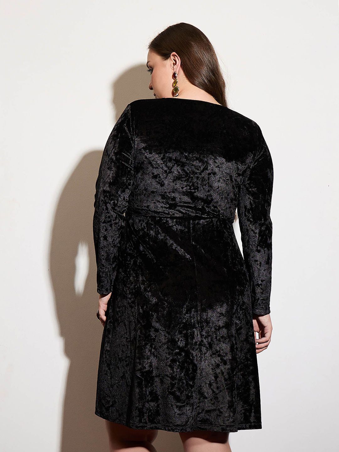 SASSAFRAS Curve Women Square Neck Embellished Velvet Fit & Flare Dress