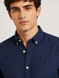 ADRO Men Navy Blue Mini Checked Regular Fit Casual Cotton Shirt