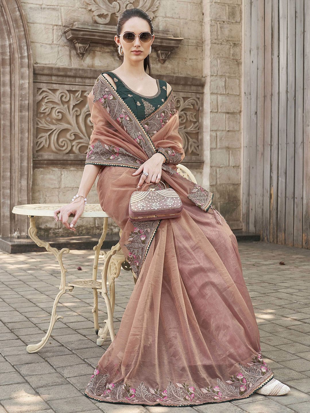 Tikhi Imli Embroidered Net Saree