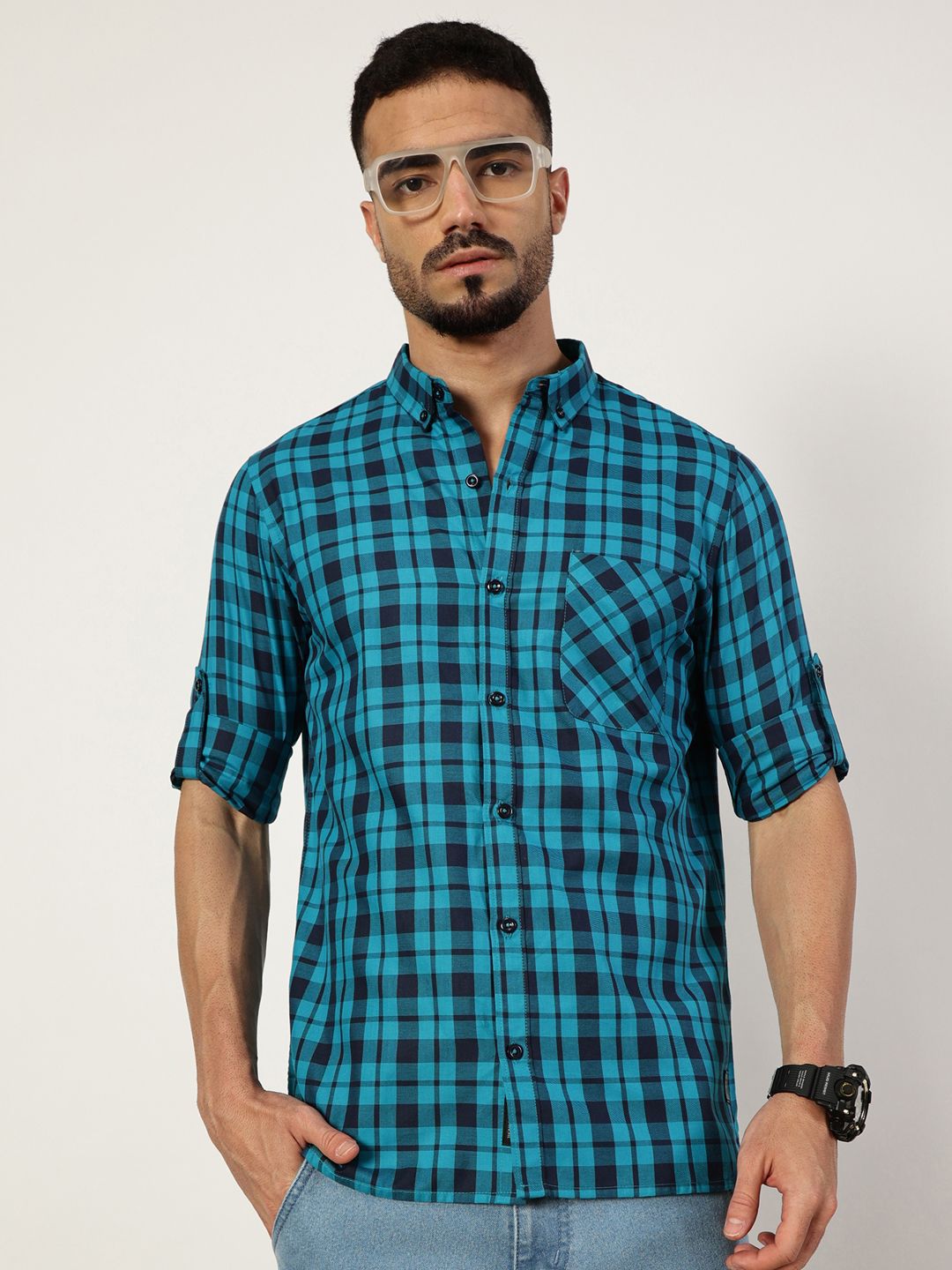 Thomas Scott Men Premium Slim Fit Opaque Checked Casual Shirt