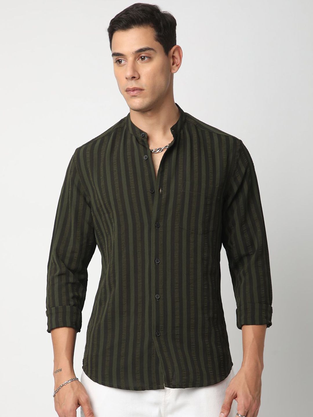 VASTRADO Men Classic Slim Fit Opaque Striped Casual Shirt