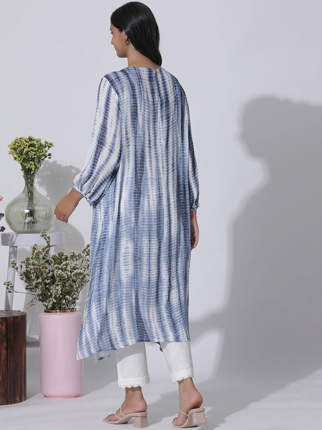 W Abstract Printed Keyhole Neck A-Line Kurta