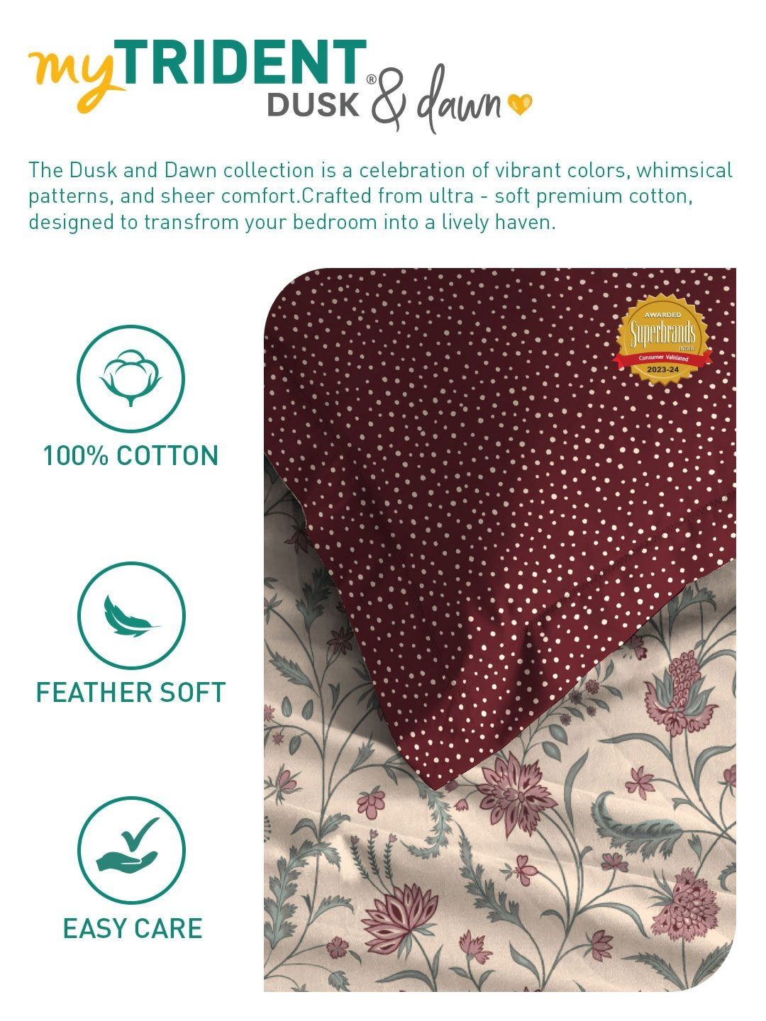 MYTRIDENT Coromandel Red Dusk & Dawn Flat 144TC Queen Cotton Bedsheet Set