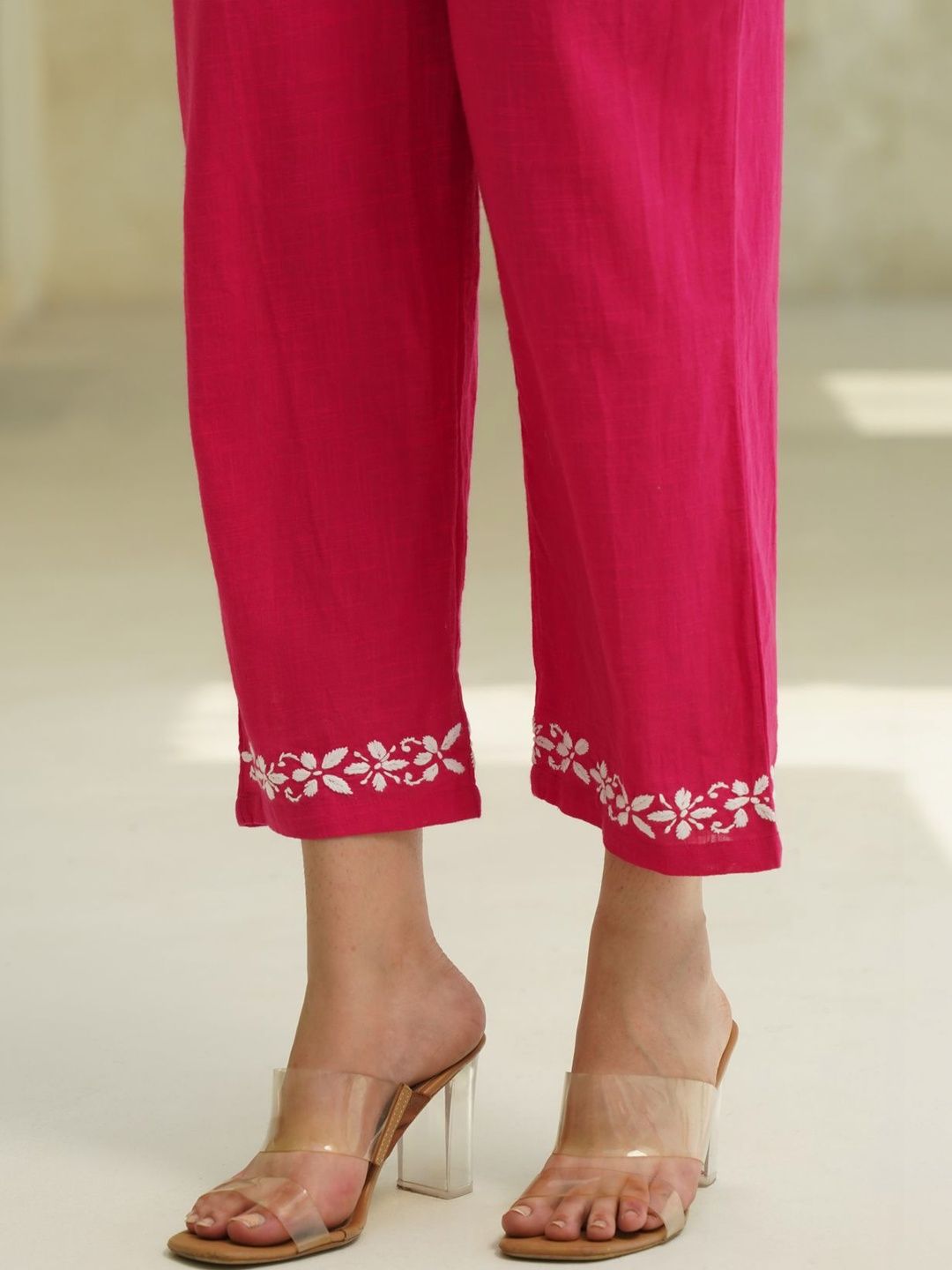House of Chikankari Women 2 Pieces Regular Pure Cotton Kurta with Trousers Set