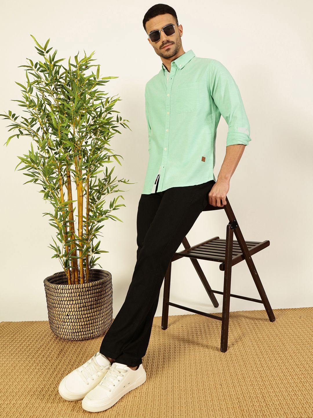 Thomas Scott Men Premium Button-Down Collar Solid Pure Cotton Slim Fit Casual Shirt