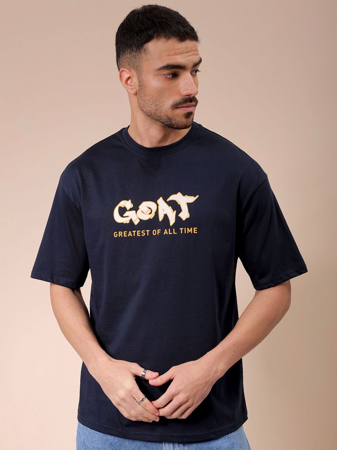 The Indian Garage Co Men Graphic Printed Round Neck Pure Cotton Oversized T-shirt