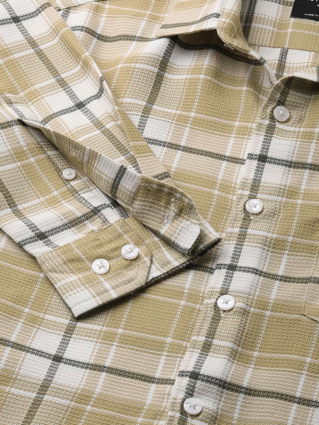 VASTRADO Men Classic Spread Collar Checked Cotton Slim Fit Casual Shirt