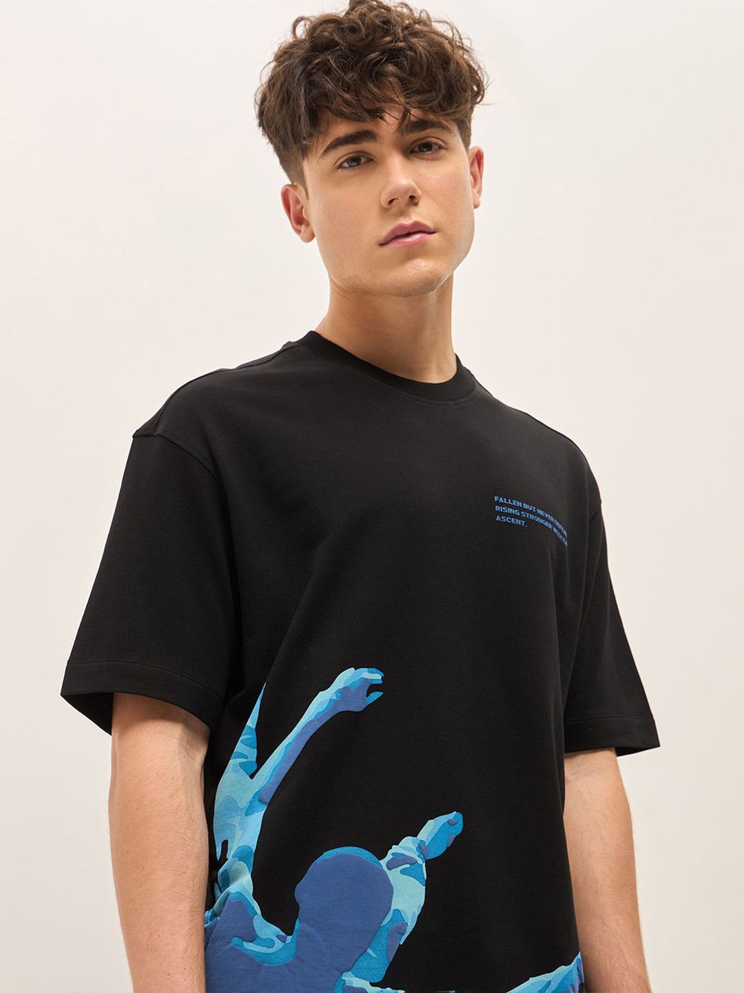 THE BEAR HOUSE Graphic Printed Drop-Shoulder Sleeves Cotton Oversized T-shirt