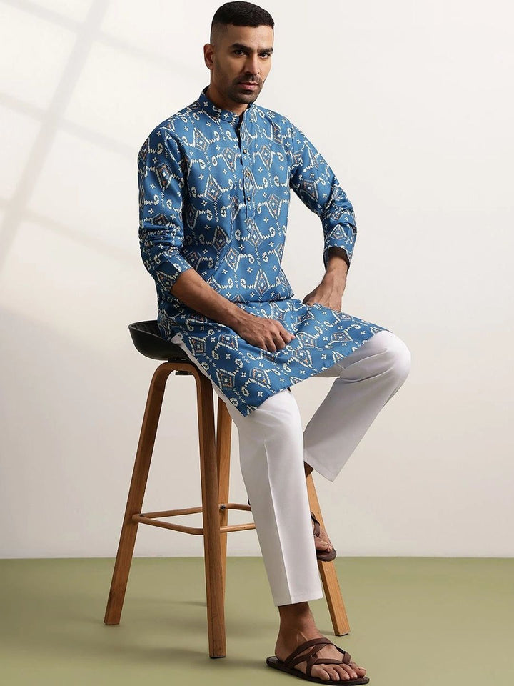 Anouk Lelaki Motif Etnik Bercetak Kurta Biasa dengan Seluar