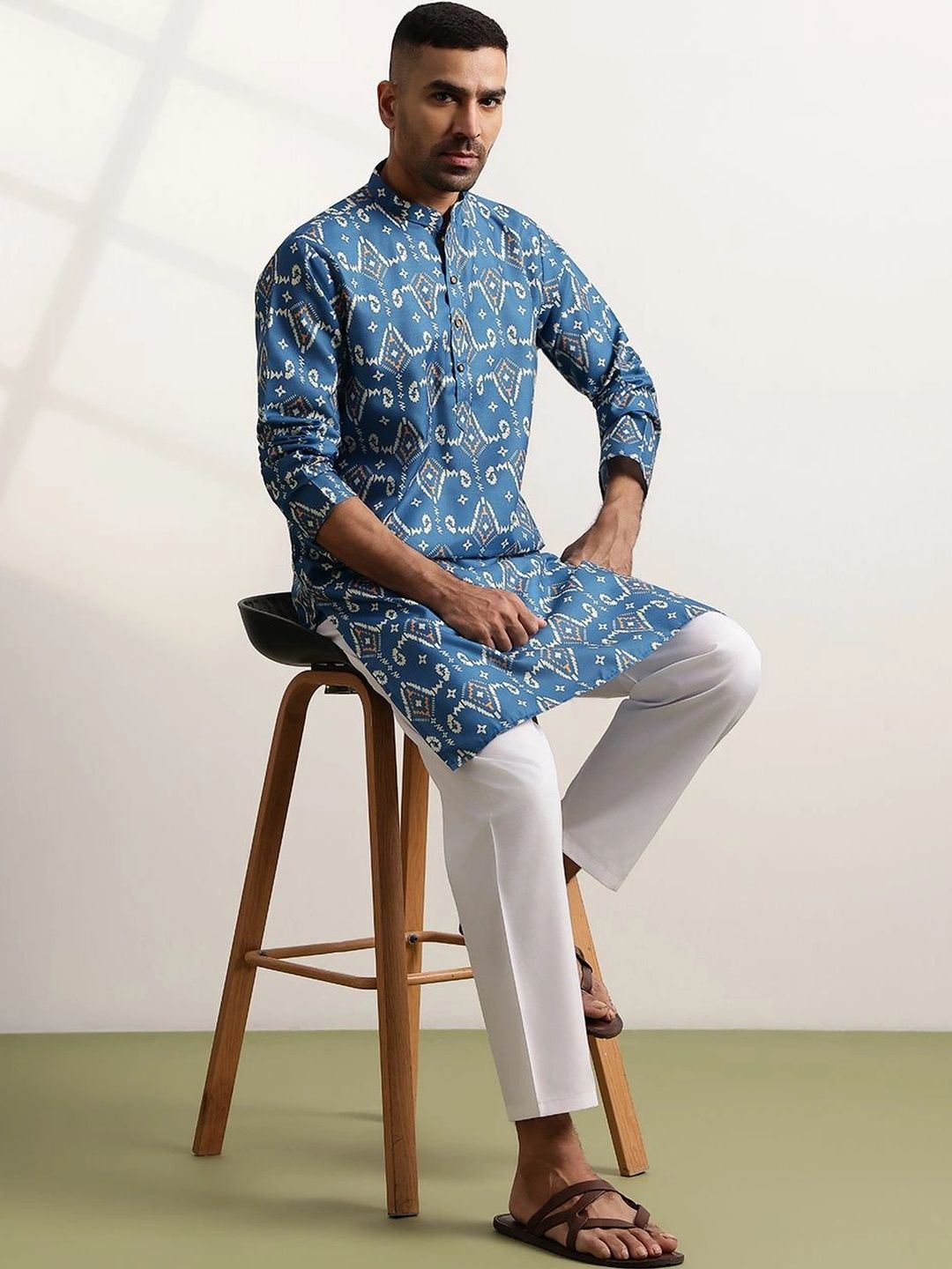 Anouk Lelaki Motif Etnik Bercetak Kurta Biasa dengan Seluar