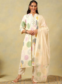 Mamicha Women Printed Pure Cotton Kurta with Trousers & With Dupatta